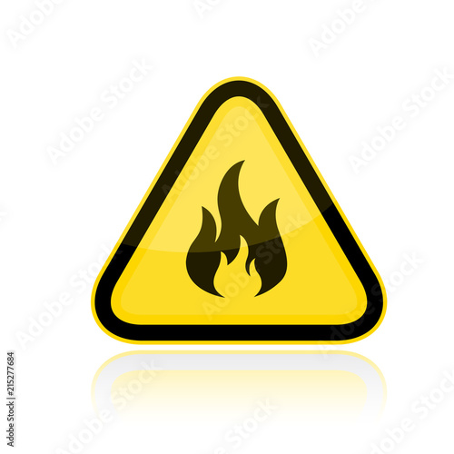 Yellow triangular flammable warning sign