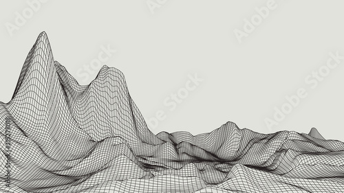 Abstract 3d Illuminated distorted Mesh Sphere . Neon Sign . Futuristic Technology HUD Element . Elegant Destroyed . Big data visualization .