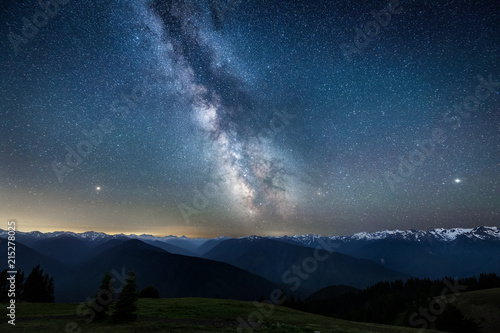 The Milky Way with Mars and Jupiter over the Olympic Mountains at Hurricane Ridge, Olympic National Park, Washington State