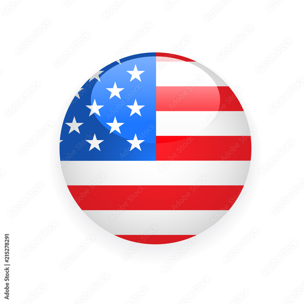 Round badge with USA flag on white background Round badge with USA flag on white background