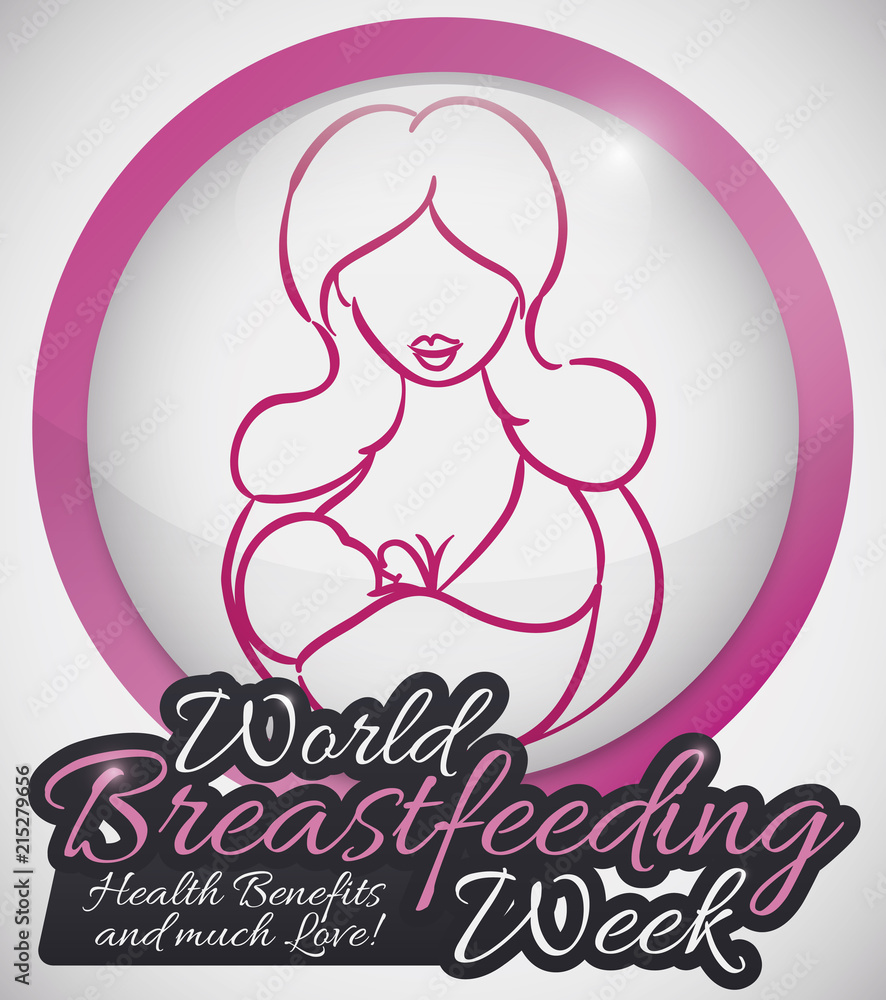 Round Button with Mother and Baby for World Breastfeeding Week, Vector Illustration Round Button with Mother and Baby for World Breastfeeding Week, Vector Illustration