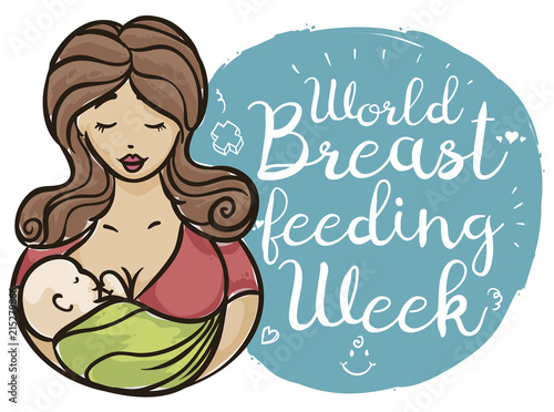 Mother Carrying her Baby in Brush Stroke Style, Celebrating Breastfeeding Week, Vector Illustration