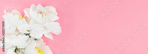 Blooming white peony flowers