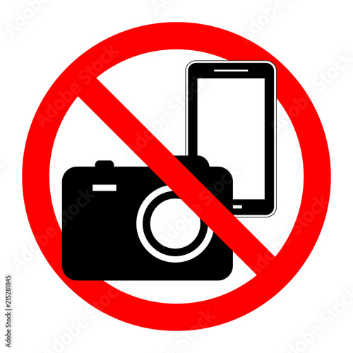 , Prohibition symbol sticker for area places, Isolated on white background, No, No camera and mobile phone sign