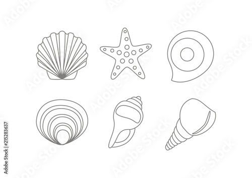 Set of hells and starfish outline drawing.