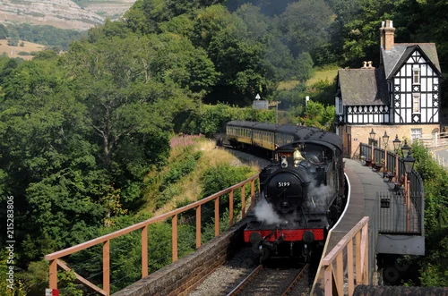 Obraz Pociąg parowy opuszczający stację Berwyn, Llangollen w północnej Walii.
