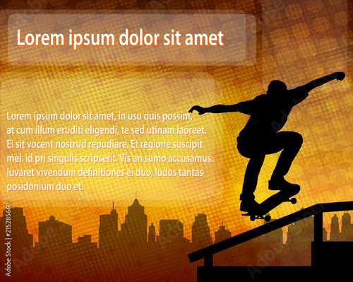 skateboarder silhouette over abstract background with space for text - vector