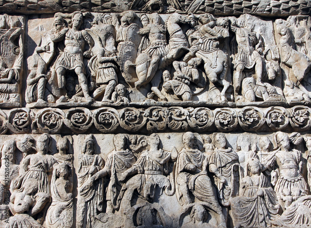 Closeup detail of Arch of Galerius or Kamara in the city of Thessaloniki, Greece