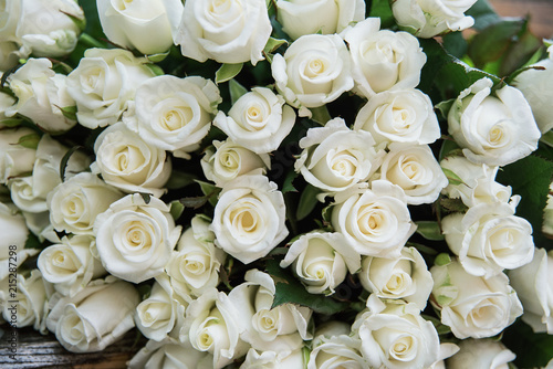 close-up of a huge bouquet of white roses