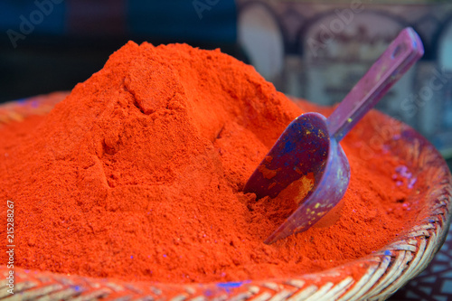 Red powder for sale in a souk market, Marrakech photo