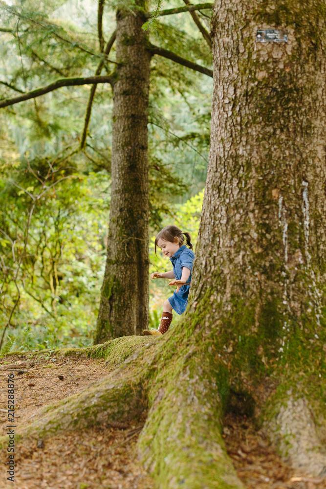 Adorable Little Girl Hiking in Forest Adorable Little Girl Hiking in Forest