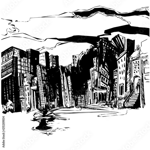 New York city,Brooklyn,Manhattan with buildings.Scene street illustration. Another side of New York in black and white – Vector.