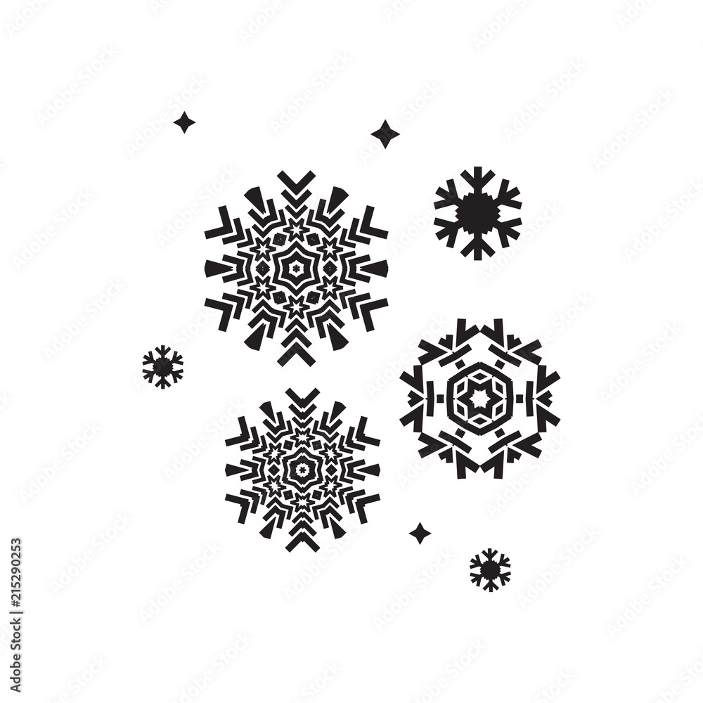 Snowflake Black Flat Icon Set