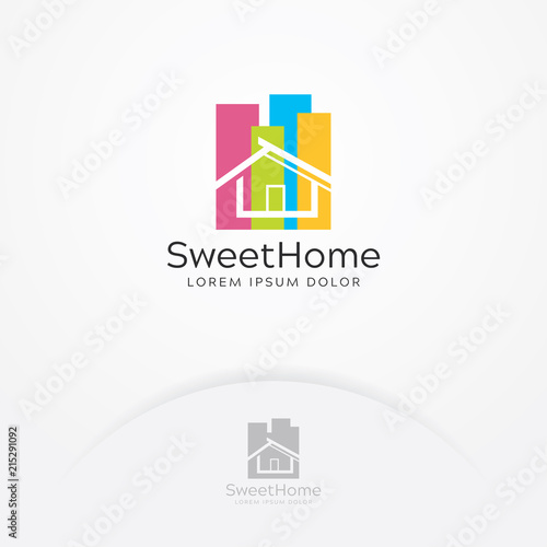 Sweet home logo design, Vector of colorful house design with flat style. Home vector logo template