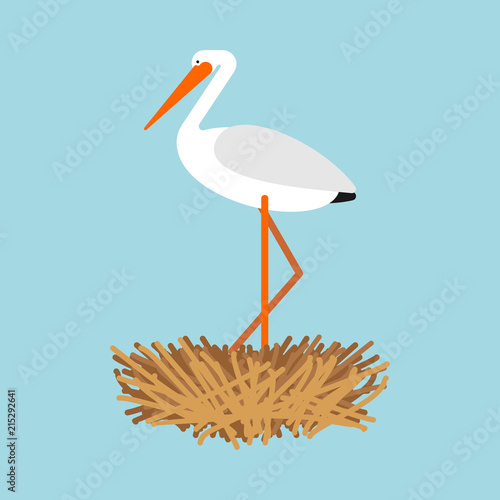 Stork in nest isolated. Bird Vector illustration