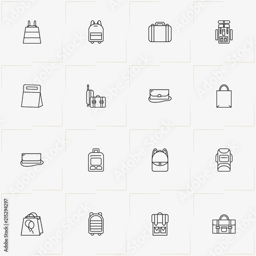 Bags line icon set with bag, lady purse and baggage