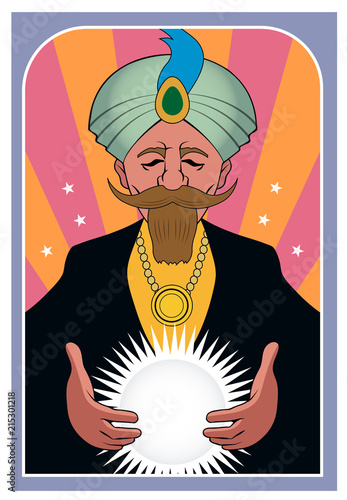 Good Fortune / A fortune teller looks into a crystal ball.
