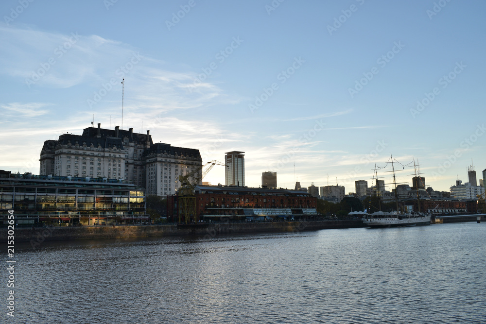 historic buildings and skyline of Puerto Madero, Buenos Aires, Argentina