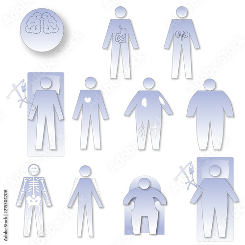 anorexia bulimia, obesity, eating disorders, figure icons, sick, iv, ill, bones, organs,