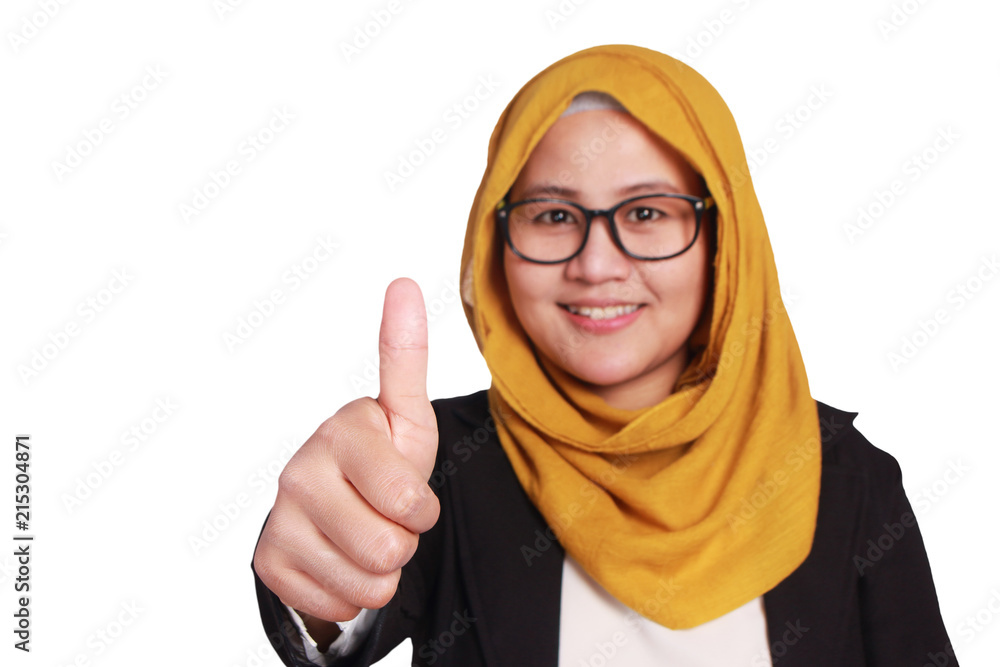 Happy Muslimah Businesswoman, Thumbs Up Gesture Happy Muslimah Businesswoman, Thumbs Up Gesture