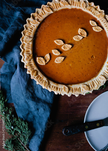 Fresh Baked Pumpkin Pie With Leaf Details