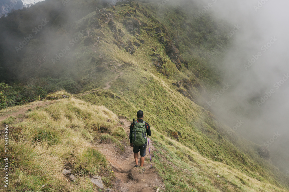 Mardi Himal Trek: Man trekking in the himalayas.