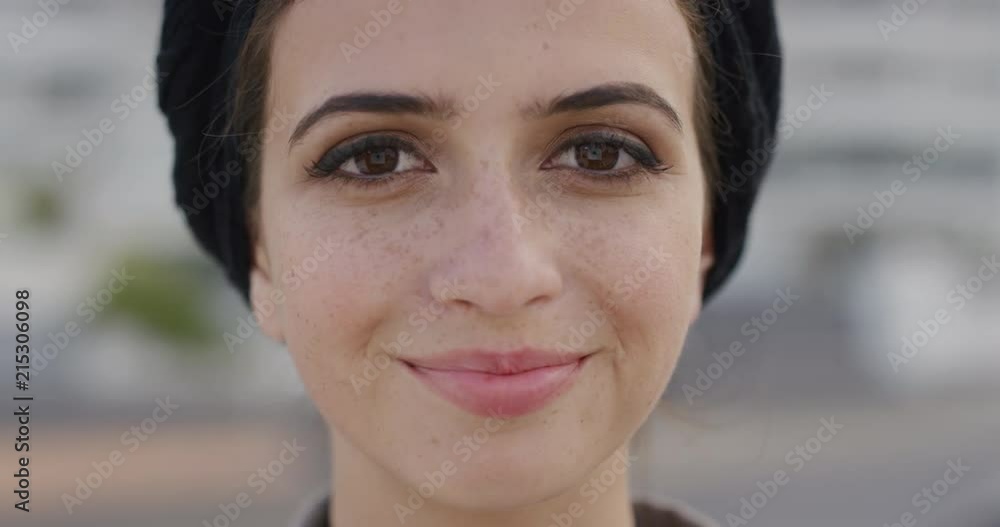 close up portrait cute young muslim girl looking pensive turns head smiling enjoying independent lifestyle in city beautiful female freckles close up portrait cute young muslim girl looking pensive turns head smiling enjoying independent lifestyle in city beautiful female freckles