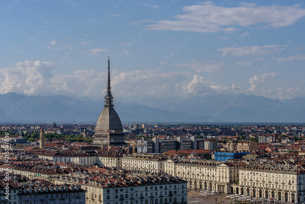 Panoramic view of the city of Turin, in evidence the Mole Antonelliana