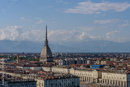 Panoramic view of the city of Turin, in evidence the Mole Antonelliana