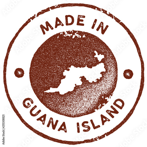 Guana Island map vintage stamp. Retro style handmade label, badge or element for travel souvenirs. Red rubber stamp with island map silhouette. Vector illustration.