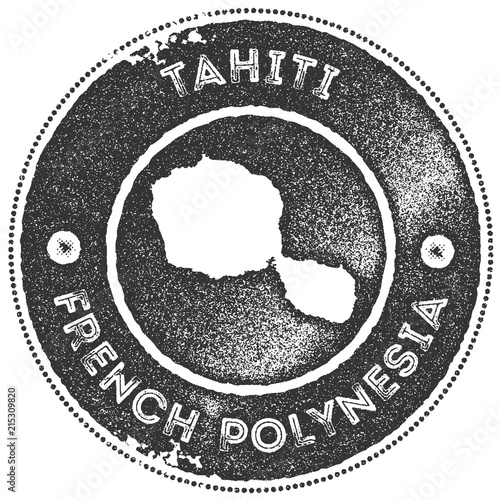 Tahiti map vintage stamp. Retro style handmade label, badge or element for travel souvenirs. Dark grey rubber stamp with island map silhouette. Vector illustration.