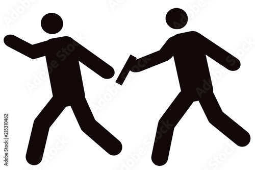 バトンタッチをする人　黒色　左向き