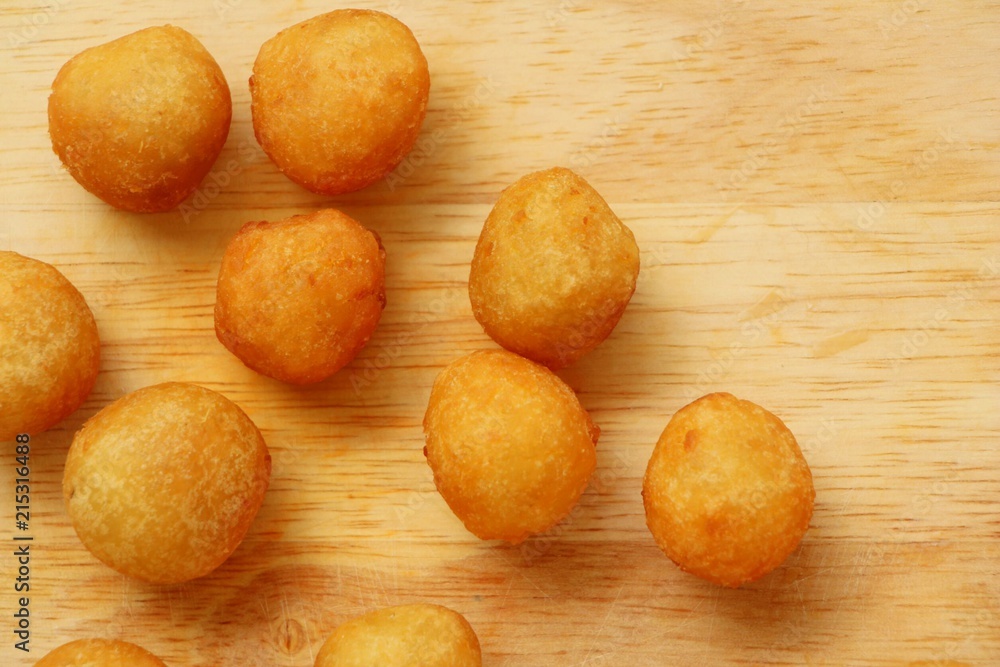 Thai fried potato balls.Quail candy eggs.Top view. Thai fried potato balls.Quail candy eggs.Top view.
