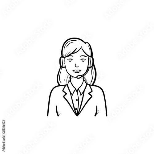 Call center operator in headset hand drawn outline doodle icon