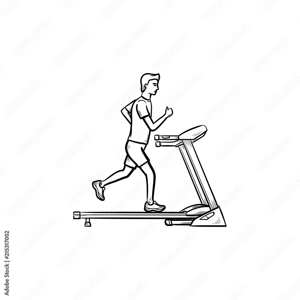 Man walking on treadmill hand drawn outline doodle icon