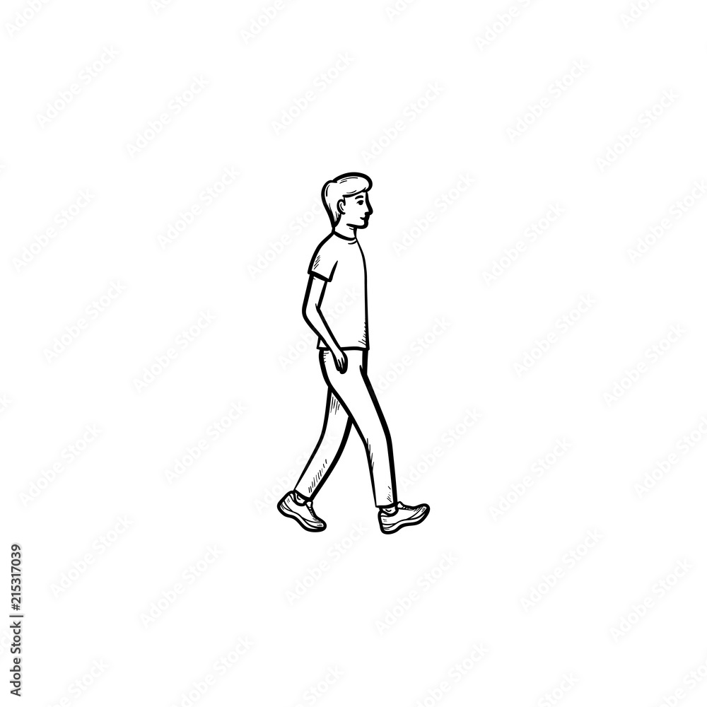 Walking person hand drawn outline doodle icon. Pedestrian, recreation, walk ativity, healthy lifestyle concept. Vector sketch illustration for print, web, mobile and infographics on white background.
