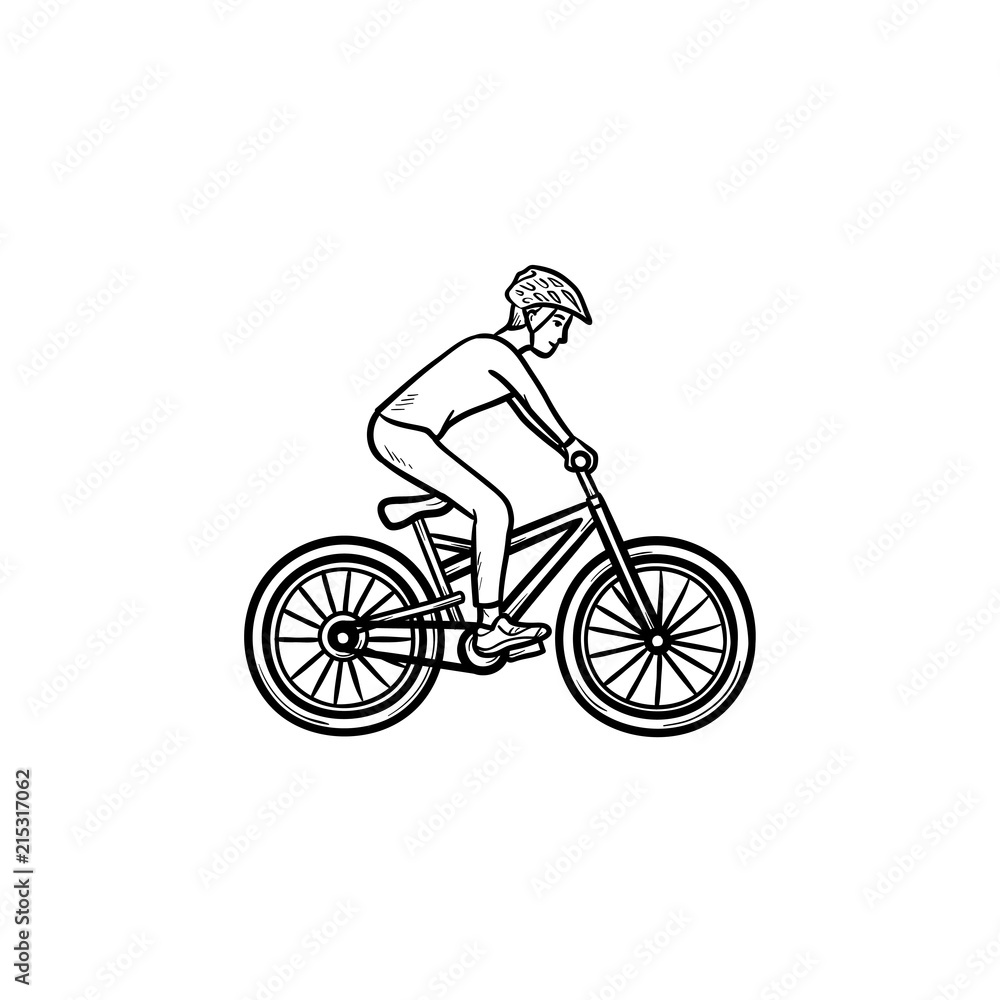 Obraz premium Mountain biker hand drawn outline doodle icon