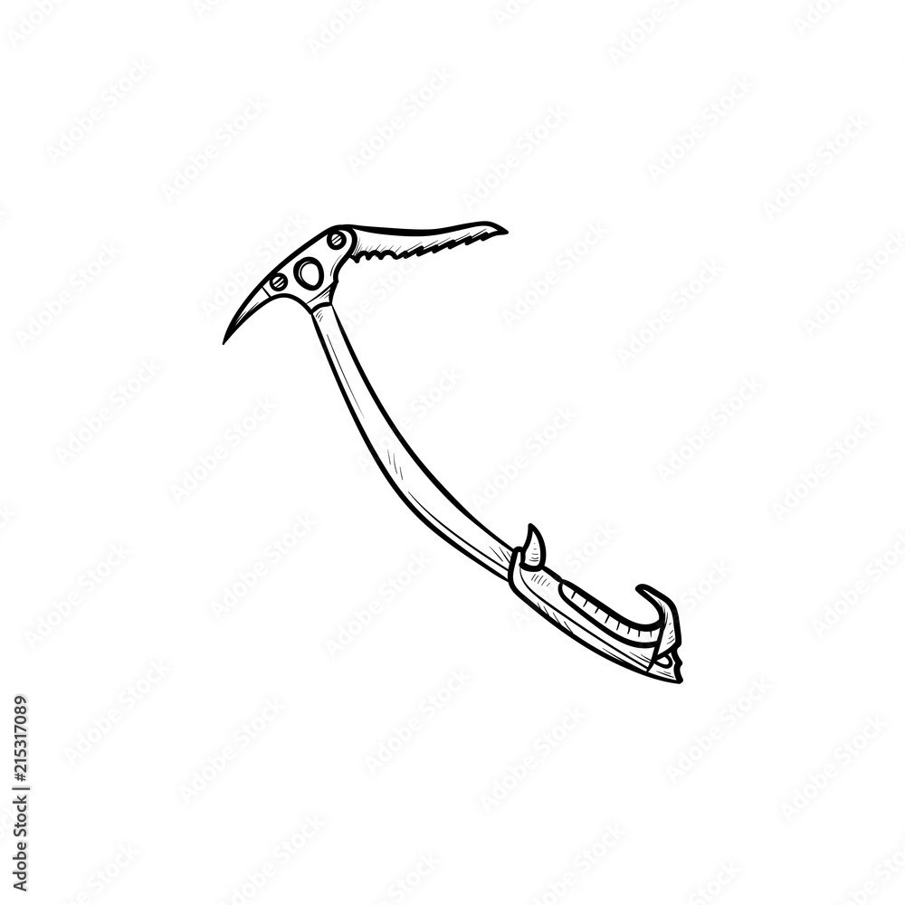 Mountaineering pickaxe hand drawn outline doodle icon