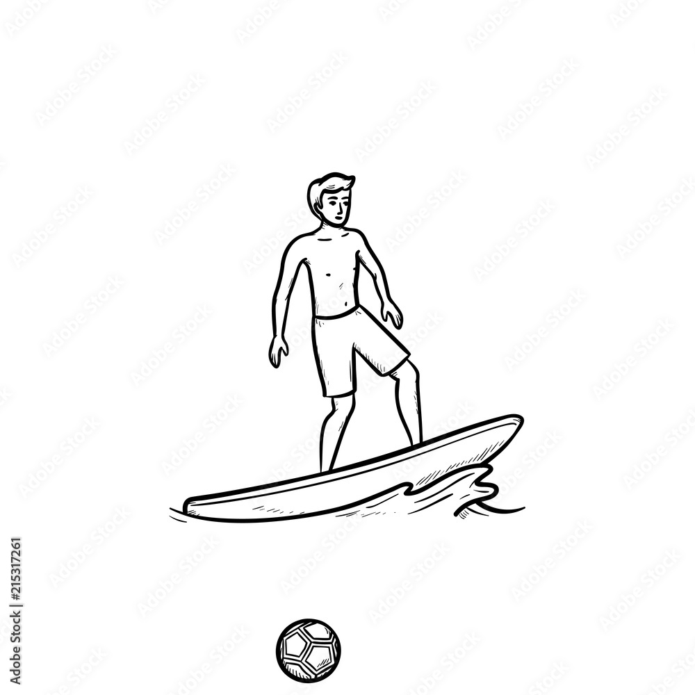 Male surfer on board hand drawn outline doodle icon