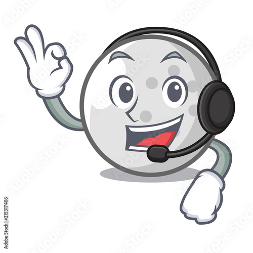 With headphone golf ball mascot cartoon