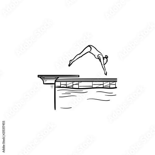 Swimming pool female diving hand drawn outline doodle icon. Water sport, swimming competition concept. Vector sketch illustration for print, web, mobile and infographics on white background.
