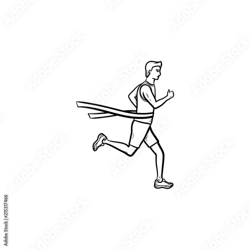 Race leader crossing finishing tape hand drawn outline doodle icon
