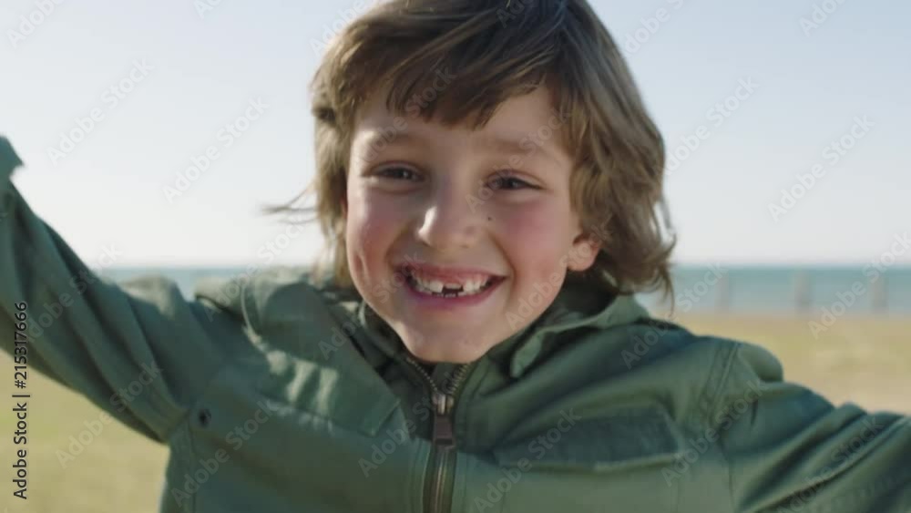 portrait of cute caucasian boy smiling happy celebrating arms raised cheerful enjoying sunny day on seaside park portrait of cute caucasian boy smiling happy celebrating arms raised cheerful enjoying sunny day on seaside park