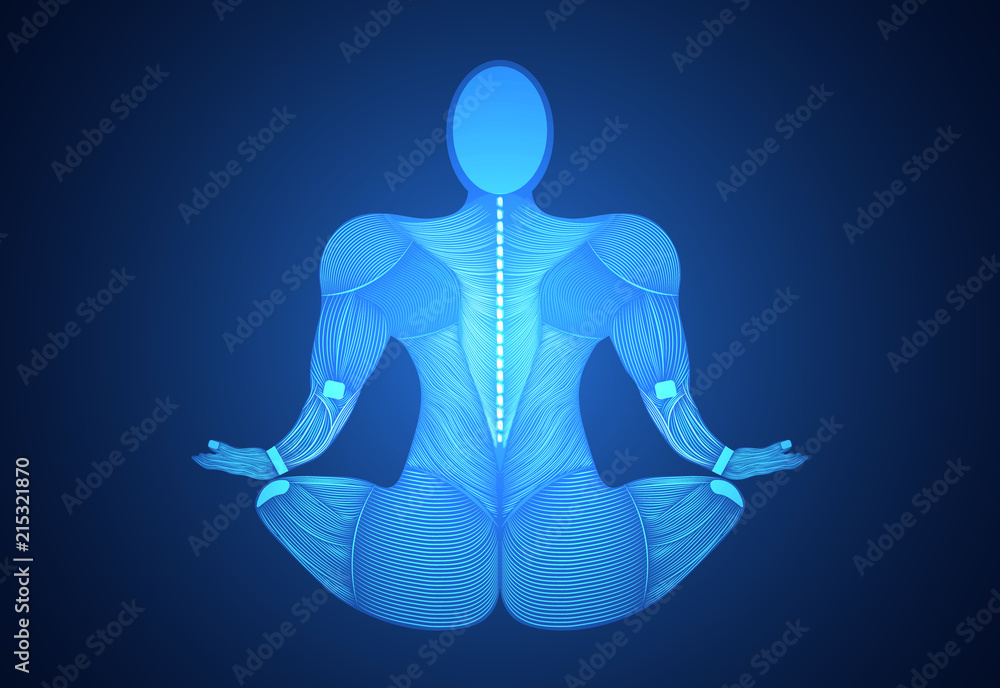 Obraz premium abstract technology science concept human body line blue health digital : medicine,meditation,Healing,Chakra,Zen vitality innovation energy circulates in the body on hi tech future design background