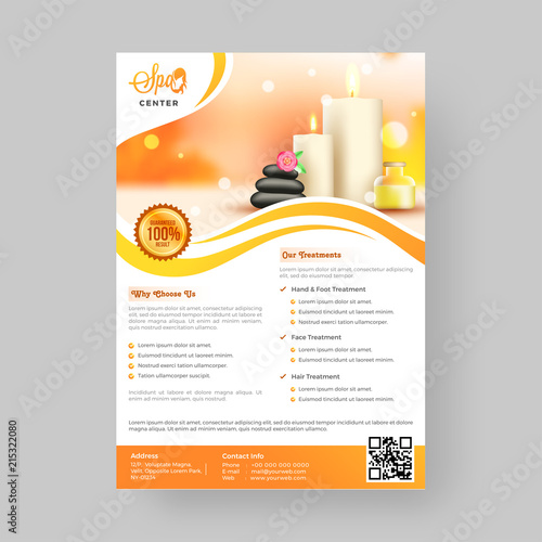 Advertisement concept template or flyer design for spa with 100% result assurance.