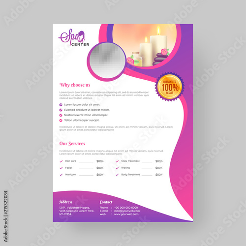 Advertisement concept template or flyer design for spa with space for your product image.
