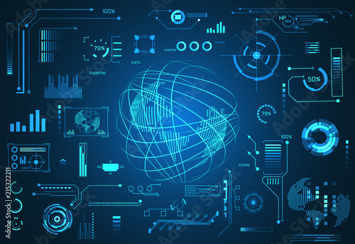 abstract technology ui futuristic concept world hud interface hologram elements of digital data chart, communication, computing,circle percent vitality innovation on hi tech future design background