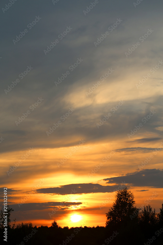 Fototapeta premium Photo of a summer rural landscape with sunset