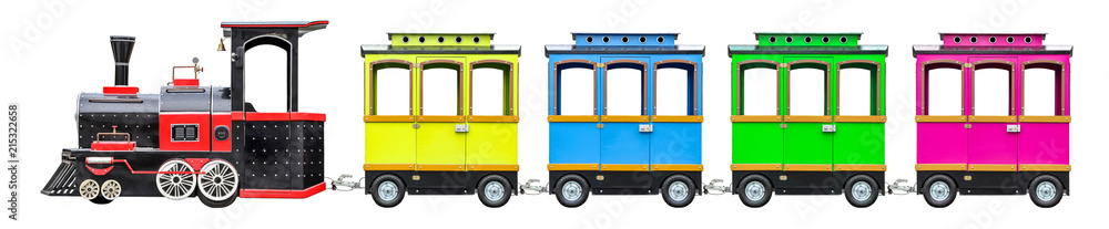 Fototapeta premium Lokomotywa dla dzieci z wagonami. Pociąg dla dzieci z kołami, odizolowane