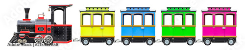 Locomotive for kids with wagons. Children's train with wheels, isolated